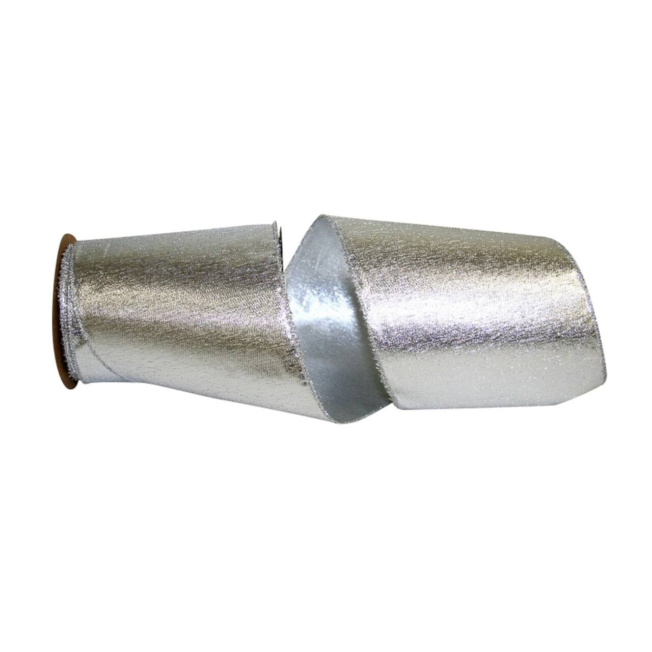 JAM Paper 4" x 10yd. Silver Shimmer Wired Edge Ribbon